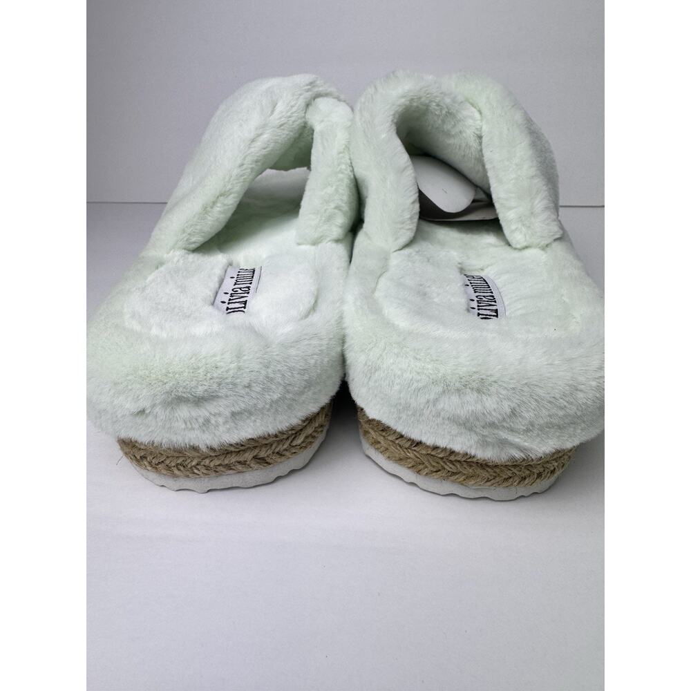 Olivia Miller Faux Fur Crossband Slippers Mint Green Open Toe Slide Size 10 - Picture 3 of 7
